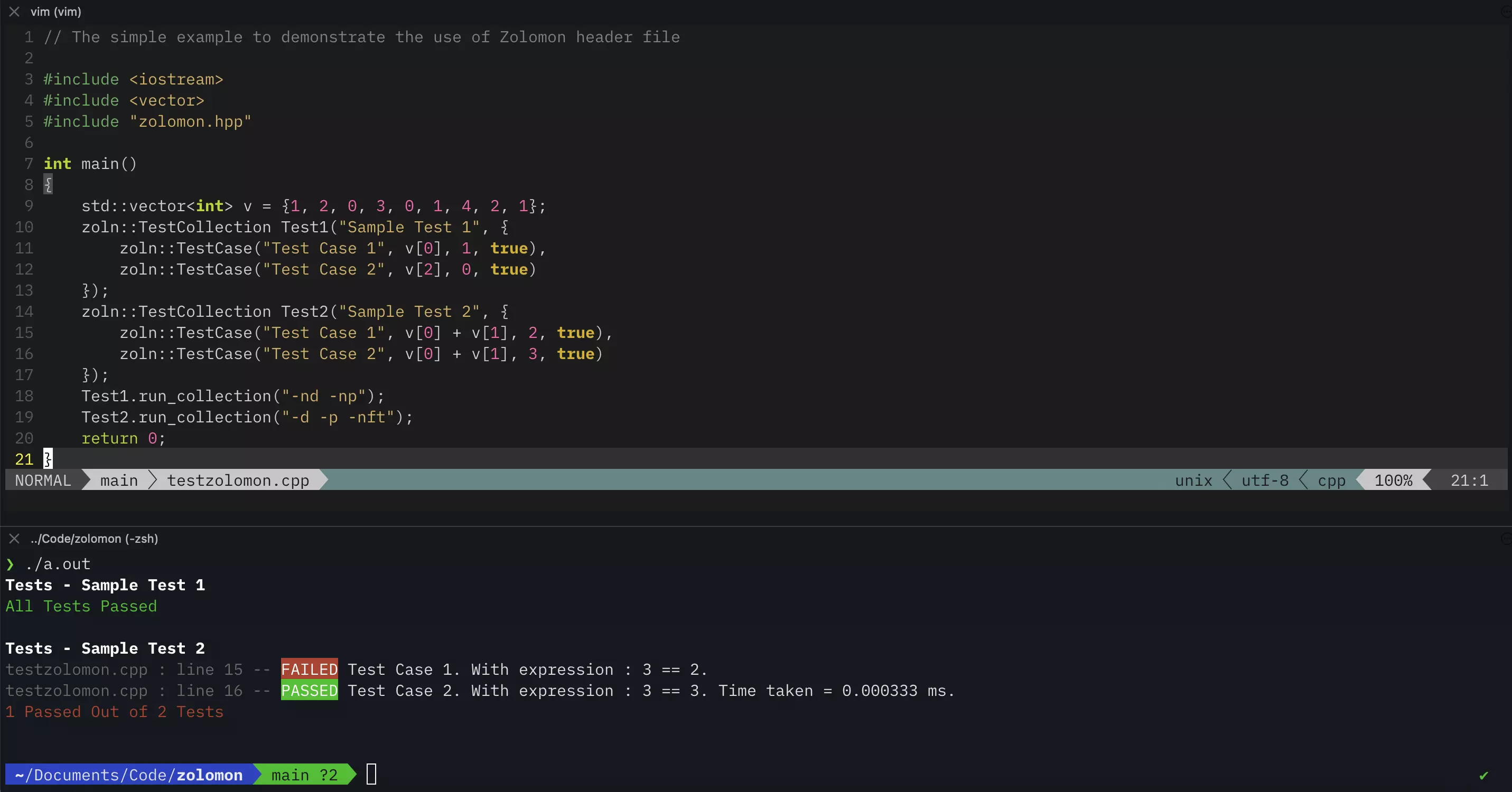Zolomon Testing Library Screenshot